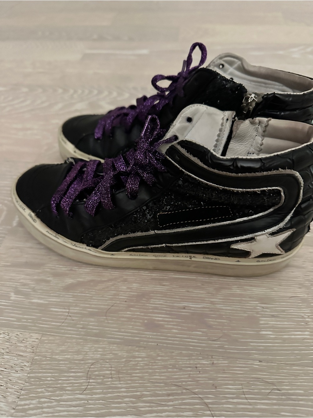 Golden Goose High-Top Sneakers with Purple Laces